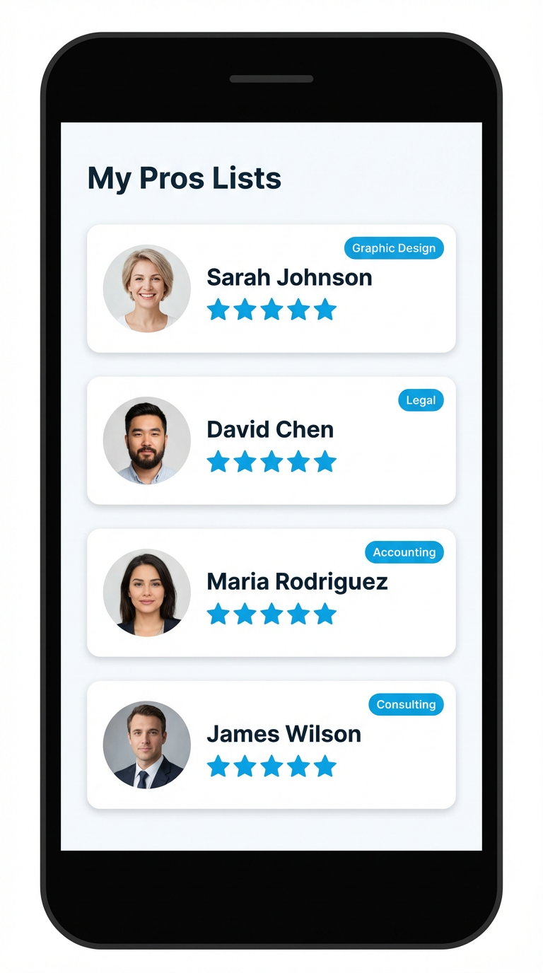 Lists of professionals on mobile